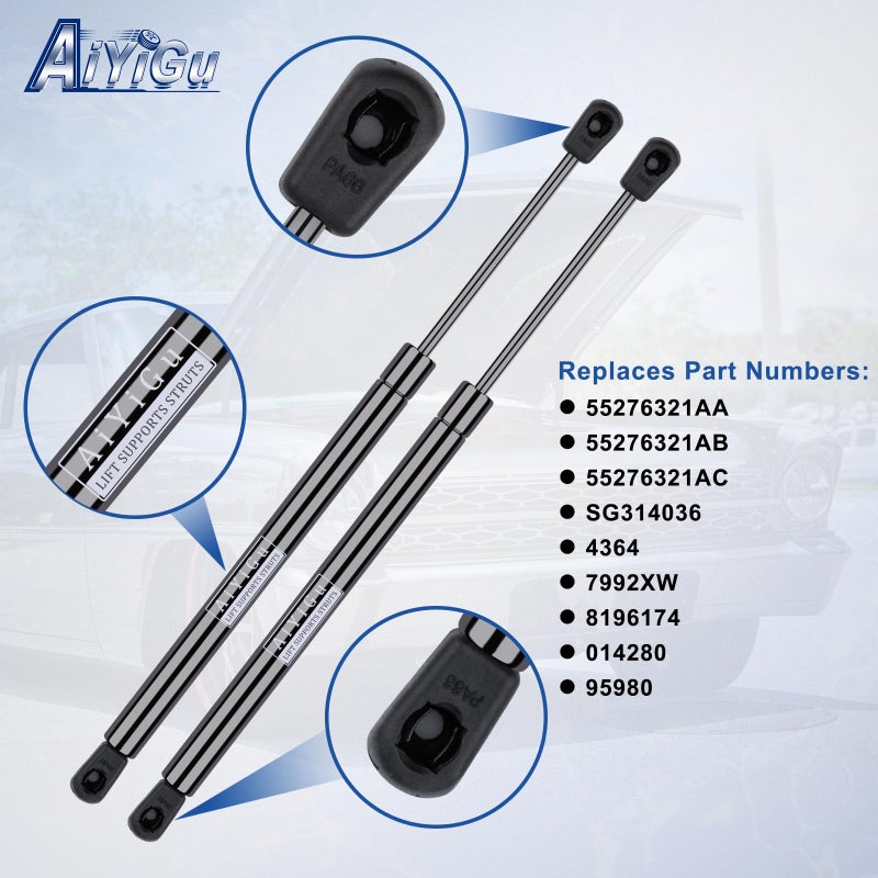 AiYiGu Front Hood Struts Shocks Lift Supports Gas Spring Compatible with 2002 2003 2004 2005 2006 2007 2008 2009 2010 Dodge Ram 1500/2500/3500/4500/5500 Pack of 2 PCS Replaces 55276321AA SG314036 4364 - Image 3