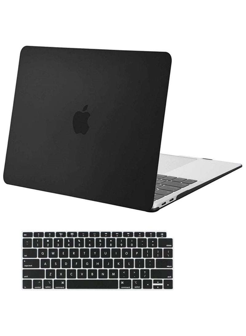 Compatible with MacBook Air 13 inch 2019 2018 Release A1932 Retina Display Touch ID Protective Plastic Hard Shell Case and Keyboard Cover Skin, Black - Image 1