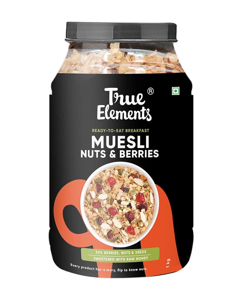 True Elements موسلي True Elements بالمكسرات والتوت 1 كجم | حبوب الإفطار | غذاء للحمية | بدون مستخلص الشعير أو رقائق الذرة أو دقيق الحبوب | بدون سكر أو فواكه مسكرة | يحتوي على لوز وتوت بري | إفطار صحي - Image 1