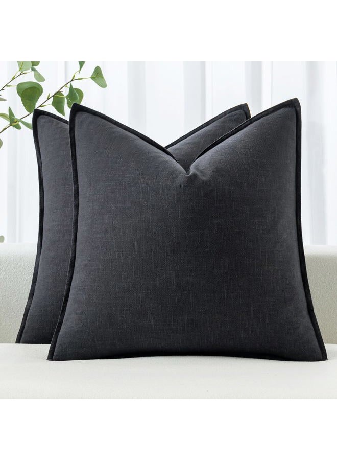 MIULEE Decorative Linen Euro Sham Pillow Covers 24x24 Dark Gray ​Boho Farmhouse​ ​Neutral Couch Throw Pillows for Bed Pack of 2 Accent Modern Pillowcase Sofa Livingroom Home Decor - Image 1