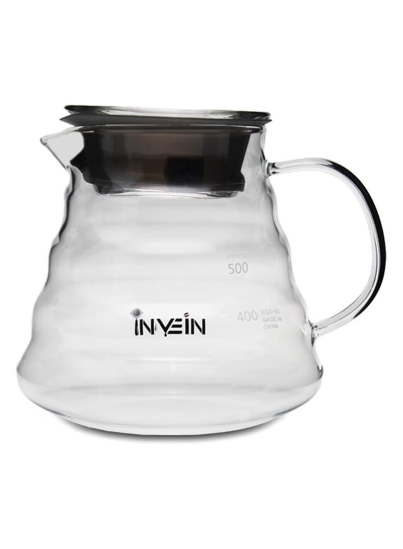 INVEIN V60 Coffee Server, 600ml - Heat-Resistant Glass Coffee Server 02 with Lid, Rippled Design for Smooth Stirring and Pouring, Perfect for Brewing and Serving 1-4 Cups - Image 1