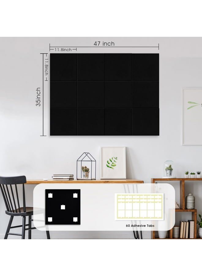 AkuDecor Large Cork Board for Office Wall Decor,48"x36"-12 Pack Felt Wall Tiles with 35 Push Pins, Thicker 0.47in, Felt Bulletin Board Pin Board Cork Boards for Walls - Black - Image 5