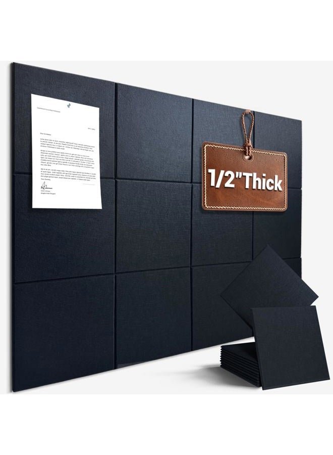AkuDecor Large Cork Board for Office Wall Decor,48"x36"-12 Pack Felt Wall Tiles with 35 Push Pins, Thicker 0.47in, Felt Bulletin Board Pin Board Cork Boards for Walls - Black - Image 1