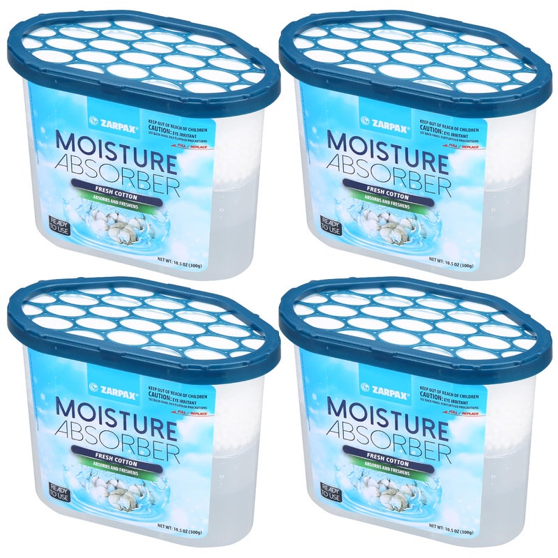 ZARPAX Moisture Absorber Fresh Cotton 10.5 oz/300g | Removes Moisture, Damp & Humidity | Odor Absorber With Fresh Cotton Fragrance | Moisture Trap for Bathroom, Closet, Kitchen | Set of 4 - Image 1