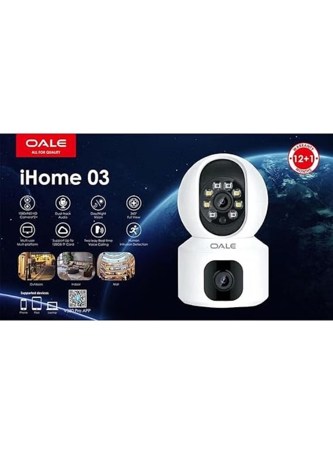 OALE iHome 03 Smart Security Camera – 360° Panoramic View, Dual Audio, Night Vision, Motion Detection, Real-Time 2-Way Voice Call – Indoor/Outdoor WiFi Surveillance - Image 3