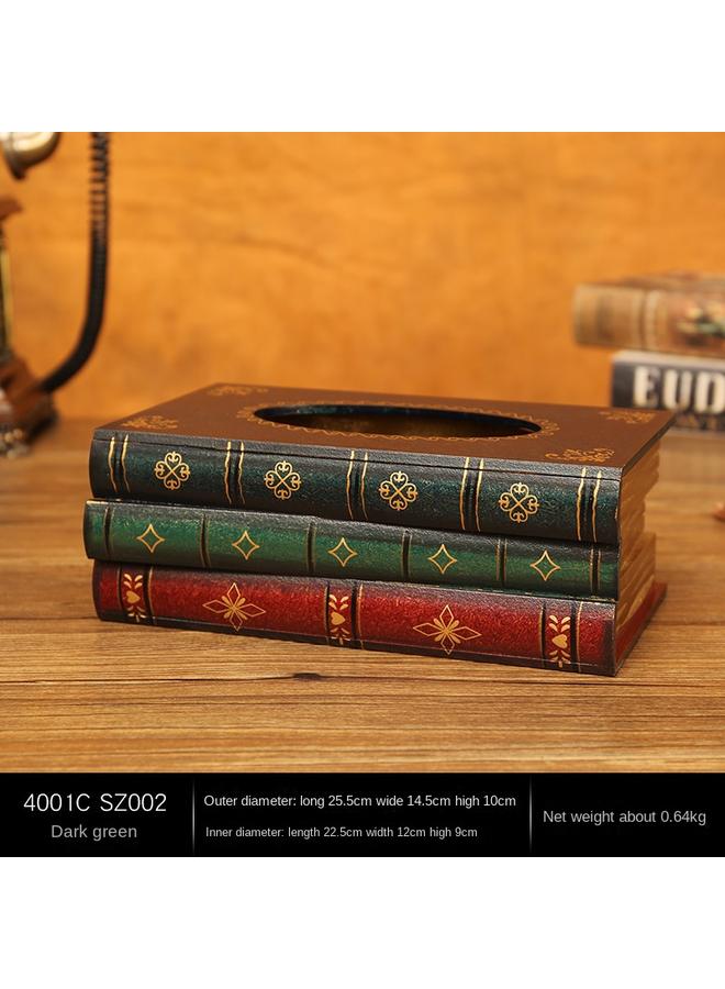 Bluejw Retro European-style Book Tissue Box Wooden Craft Paper Suction Box Simulation Hand-painted Book-shaped Large Capacity Napkin Paper Suction Box  - Image 1