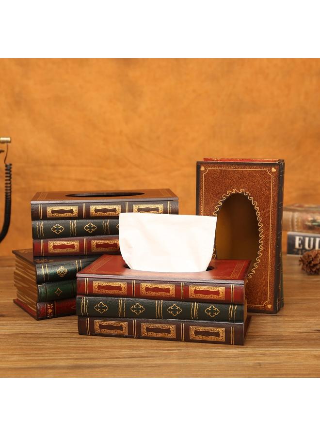 Bluejw Retro European-style Book Tissue Box Wooden Craft Paper Suction Box Simulation Hand-painted Book-shaped Large Capacity Napkin Paper Suction Box  - Image 2