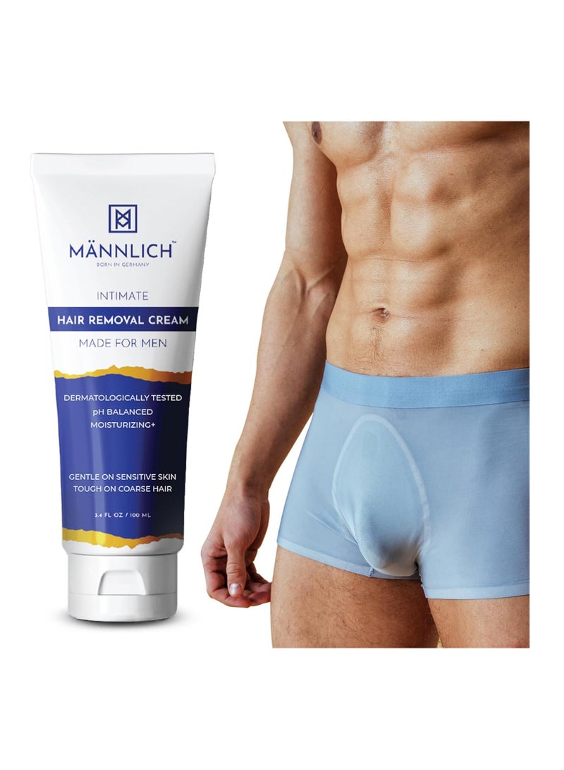 Mannlich Intimate/Private Hair Removal Cream for Men (100 ml) | Painless, Faster, Soothing for Unwanted Coarse Pubic Hair, Suitable For All Skin Types (Pack of 1) - Image 1