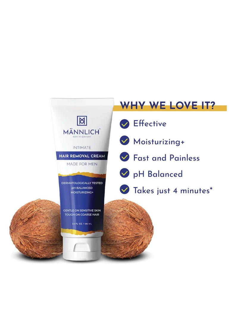 Mannlich Intimate/Private Hair Removal Cream for Men (100 ml) | Painless, Faster, Soothing for Unwanted Coarse Pubic Hair, Suitable For All Skin Types (Pack of 1) - Image 4