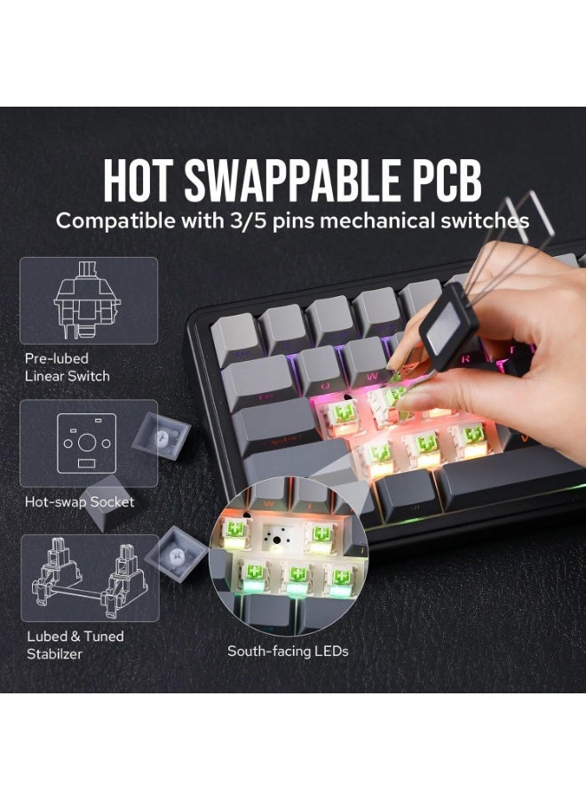 أولا كيبورد العاب ميكانيكي لاسلكي 65 من اولا F65 بحشية قابلة للتبديل السريع مع بطانة خمس طبقات اضاءة خلفية RGB بلوتوث/2.4GHz/USB-C اسود مفتاح V3 رمادي وود - Image 5