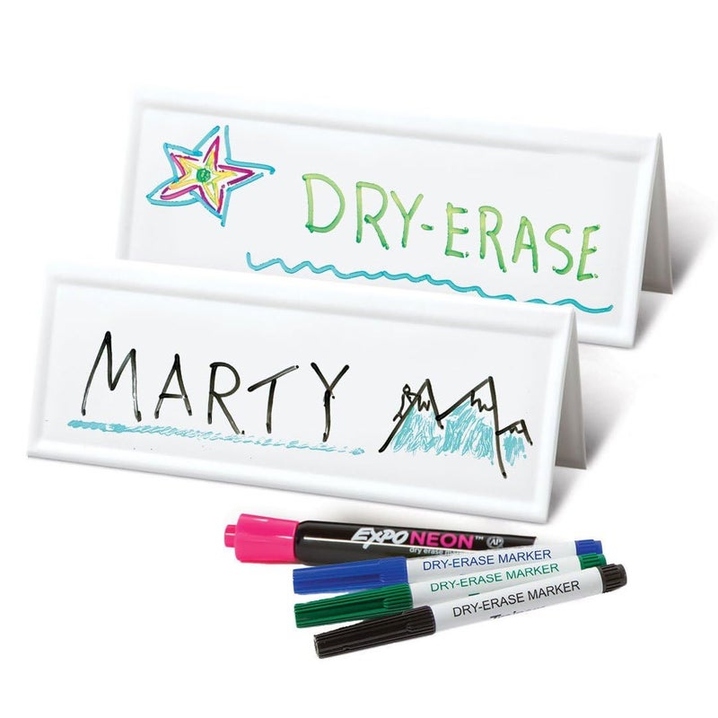 Trainers Warehouse Heavy Duty Premium Reusable Name Cards, White, Dry-Erase Tent, Space Saver, 8.75" x 3.5" (10) - Image 2