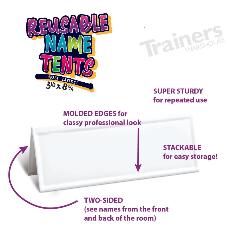 Trainers Warehouse Heavy Duty Premium Reusable Name Cards, White, Dry-Erase Tent, Space Saver, 8.75" x 3.5" (10) - Image 4