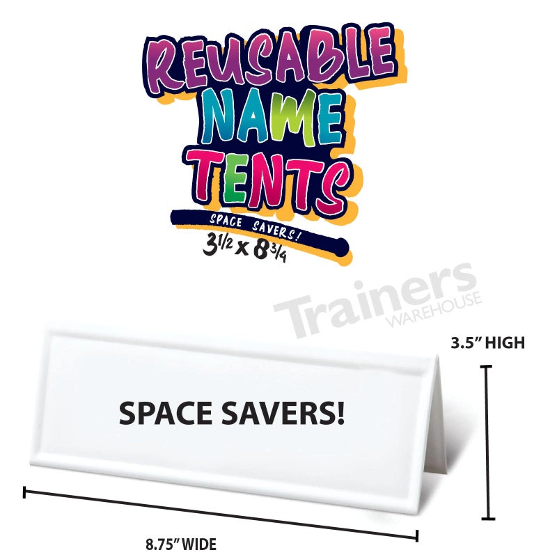 Trainers Warehouse Heavy Duty Premium Reusable Name Cards, White, Dry-Erase Tent, Space Saver, 8.75" x 3.5" (10) - Image 3