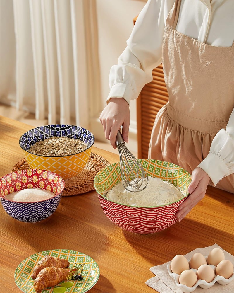 Metahom Ceramic Mixing Bowls for Kitchen, Colorful Nesting Bowls, Large Serving Bowls for Prepping, Baking, Mixing, Salad, Microwave Dishwasher Safe, 3.7/2.3/1.4 Qt, Set of 3 - Image 4
