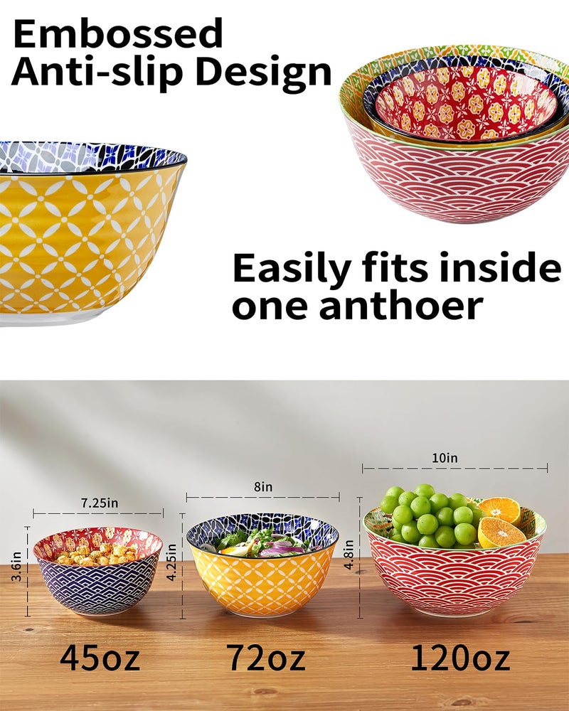 Metahom Ceramic Mixing Bowls for Kitchen, Colorful Nesting Bowls, Large Serving Bowls for Prepping, Baking, Mixing, Salad, Microwave Dishwasher Safe, 3.7/2.3/1.4 Qt, Set of 3 - Image 2
