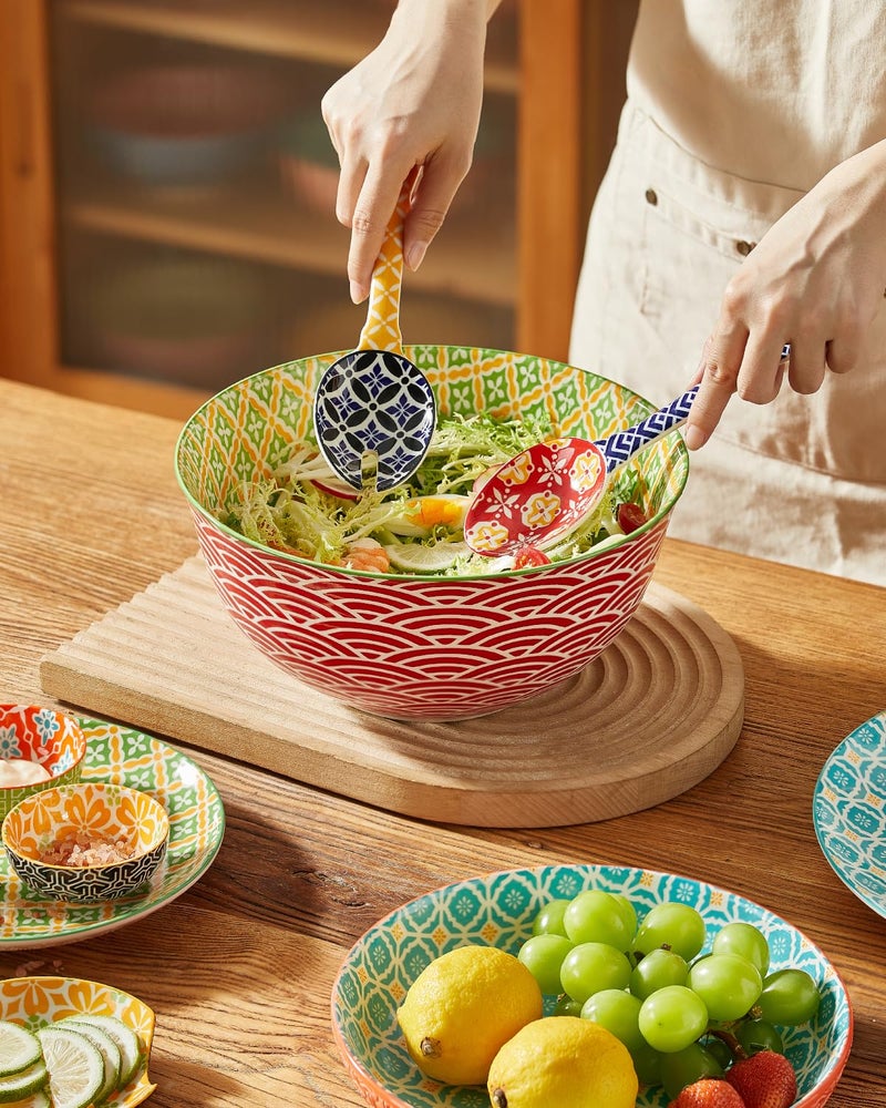 Metahom Ceramic Mixing Bowls for Kitchen, Colorful Nesting Bowls, Large Serving Bowls for Prepping, Baking, Mixing, Salad, Microwave Dishwasher Safe, 3.7/2.3/1.4 Qt, Set of 3 - Image 3
