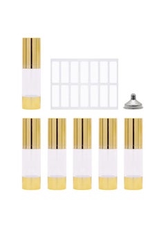 6Pcs 1Oz/30Ml Clear Airless Pump Bottles With Funnel And Labels Sticker Travel Size Dispenser Refillable Cosmetic Containers For Foundations, Cream, Serums, Shampoo (Gold)