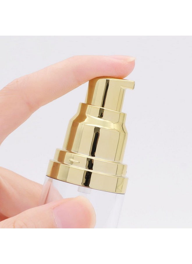 Snowso - 6Pcs 1Oz/30Ml Clear Airless Pump Bottles With Funnel And Labels Sticker Travel Size Dispenser Refillable Cosmetic Containers For Foundations, Cream, Serums, Shampoo (Gold) - Image 1