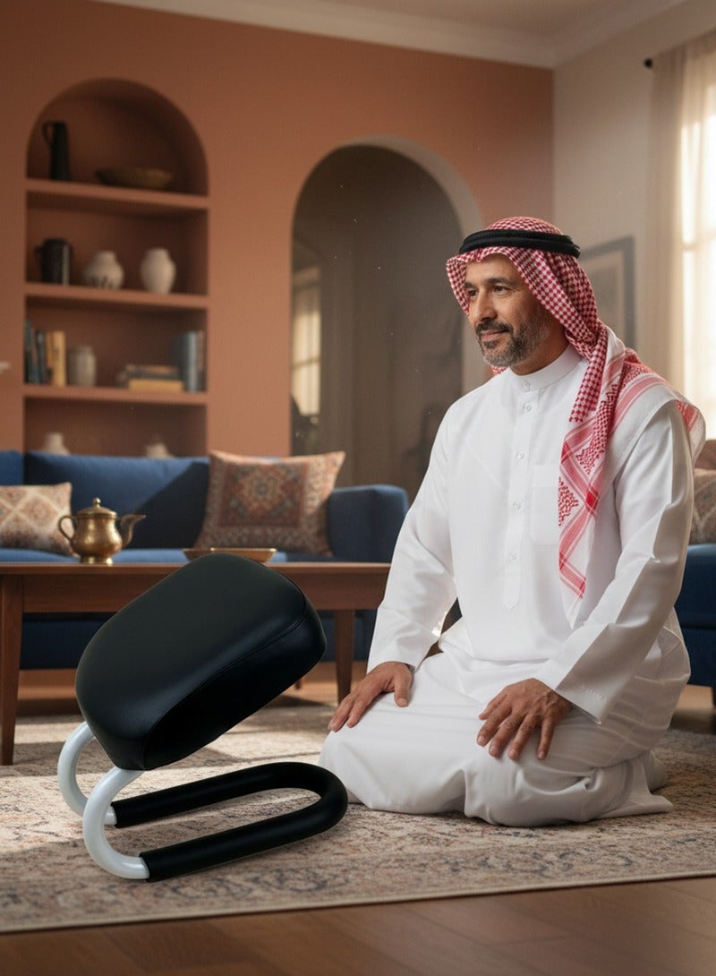 والالا كرسي السجود هو كرسي صلاة للمسلمين - الراحة والدعم أثناء الصلاة، مقعد جلدي مبطن مصنوع يدويًا، تصميم مريح لوضعية صلاة مريحة، كرسي ركوع للتأمل والصلاة مع غطاء مضاد للانزلاق، أسود، 25 × 28 × 22.5 سم - Image 1