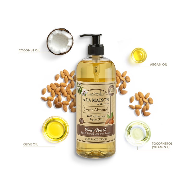 A LA MAISON French Hydrating Liquid Body Wash, Sweet Almond - Natural Body Wash Made with Essential Oils - Biodegradable, Plant-Based, Vegan, Cruelty-Free, Alcohol & Paraben Free (25.36 oz, 1 Pack) - Image 2