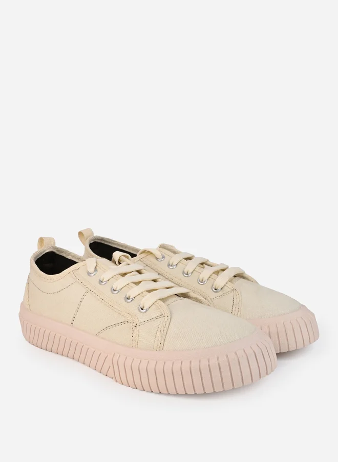 Styli Contrast Stitch Casual Canvas Lace Up Sneakers