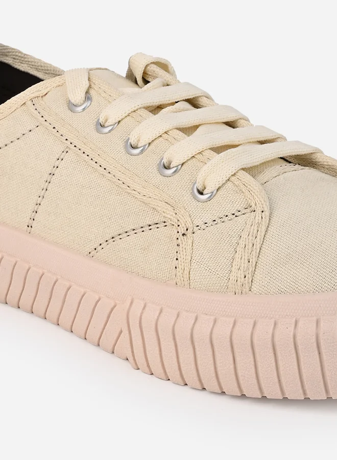 Styli Contrast Stitch Casual Canvas Lace Up Sneakers