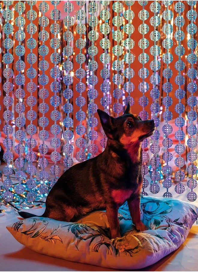 Disco Ball Foil Curtain Set for Disco Bachelorette Party Decorations, Disco Ball Backdrop Curtain with Photography Backdrop Curtains, Set of 2