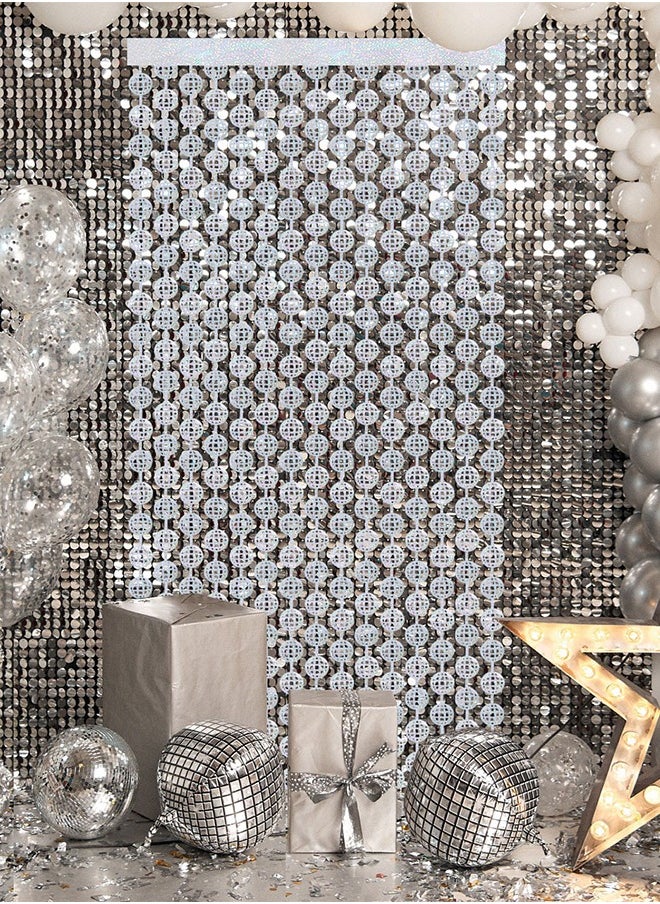Disco Ball Foil Curtain Set for Disco Bachelorette Party Decorations, Disco Ball Backdrop Curtain with Photography Backdrop Curtains, Set of 2