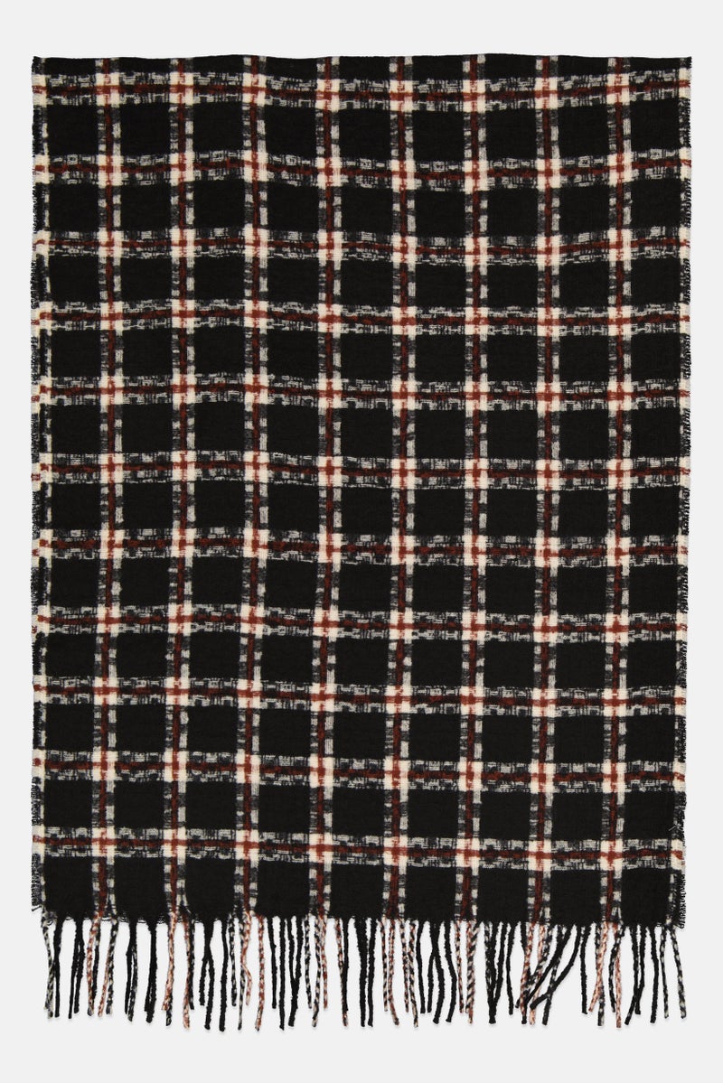 Caracol Women Plaid Scraf With Finges 172 x 65 cm, Black - Image 2