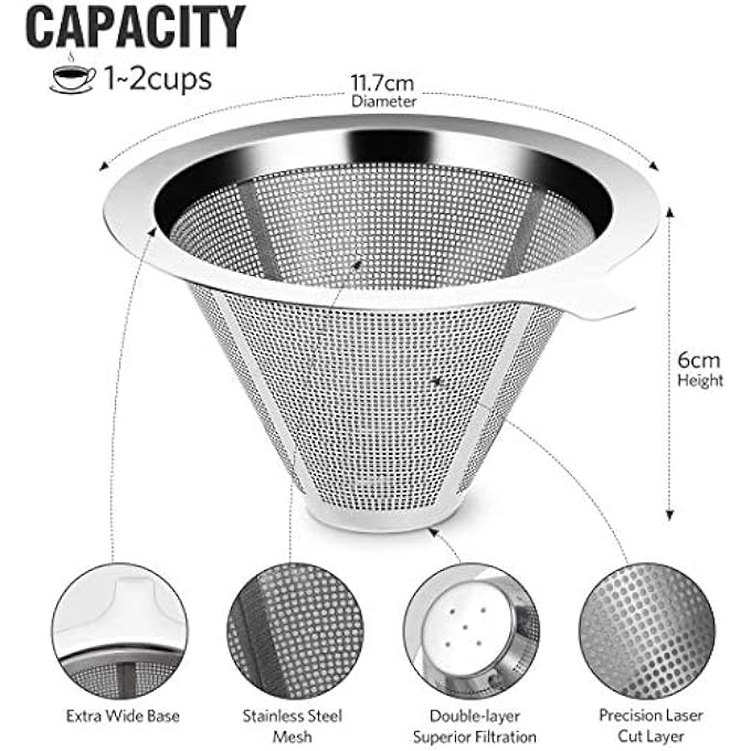 HASTHIP V60 Cone Coffee Dripper Reusable Pour Over Coffee Dripper Stainless Steel Cone Filter Paperless Mesh Coffee Maker Durable  Easy To Clean For Home Cafe Restaurants - Image 3