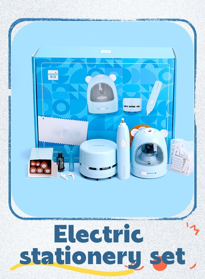 tenwin Electric Stationery Gift Set for Kids Sharpener Eraser Desktop Vacuum Cleaner Eraser Refill Pencil Replacement Insert - Image 1