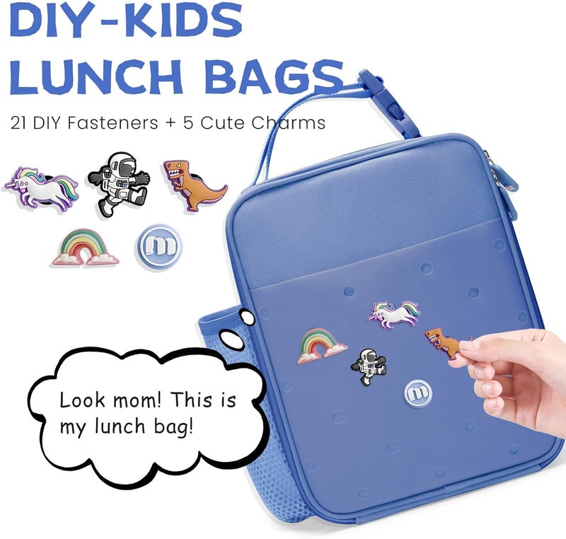 MEXS Kids Lunch Bag, DIY＆Insulated Lunch Box for Boys Girls, Toddler Lunch Cooler Bag for School, Double Insulation Portable＆Reusable, Water/Oil-Proof Lining Easy Clean, for Ages 3+ (Unicorn/Dinosaur) - Image 2