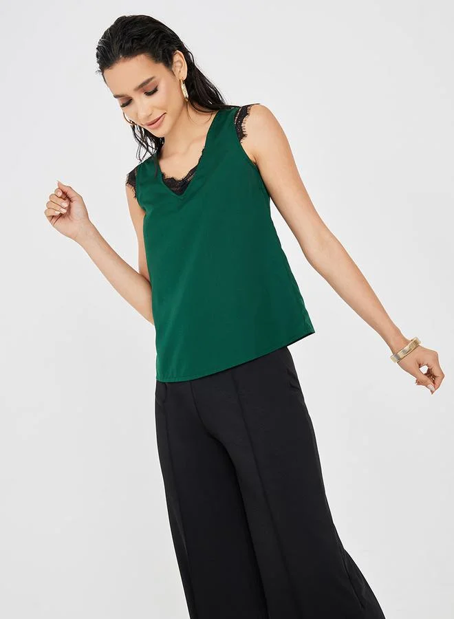 Styli Lace Trim V Neck Regular Fit Cami Top
