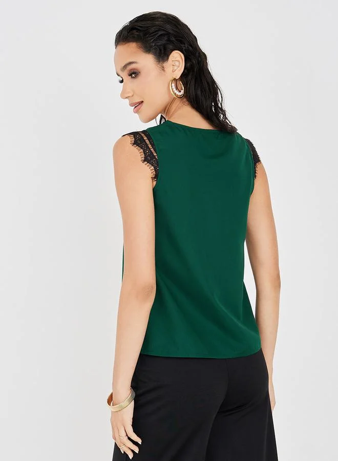 Styli Lace Trim V Neck Regular Fit Cami Top