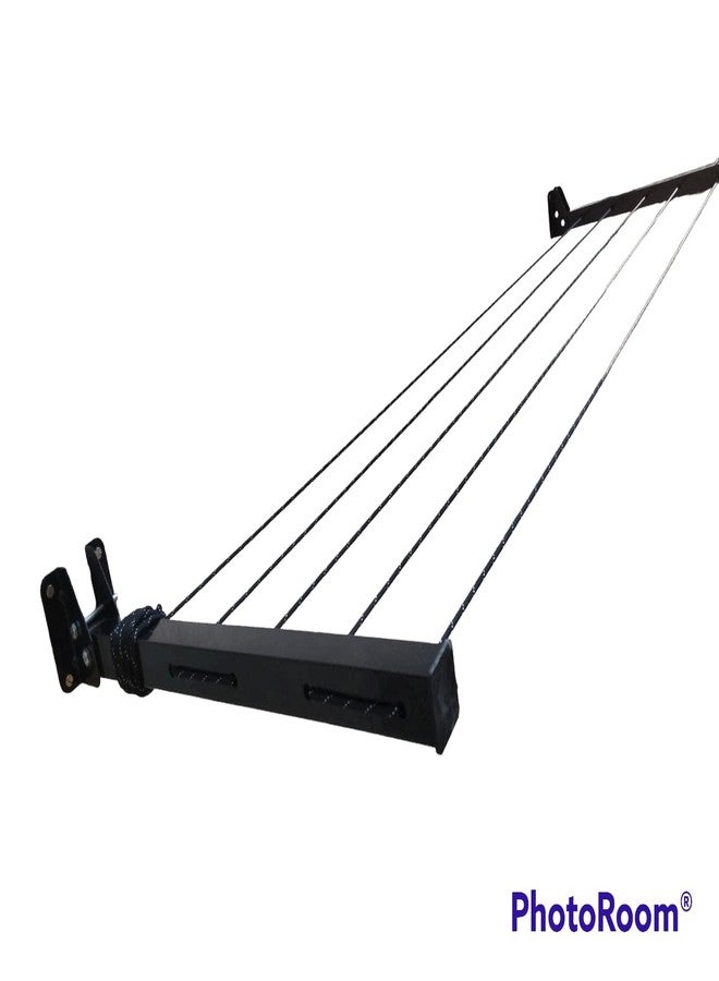 GLITZ® Space Saving Foldable 5 Wire Metal Wall Mount Cloth Drying Stand | Black Color Collapsible Rack with Free Clothesline | Ideal for Indoor & Outdoor Use - Image 5