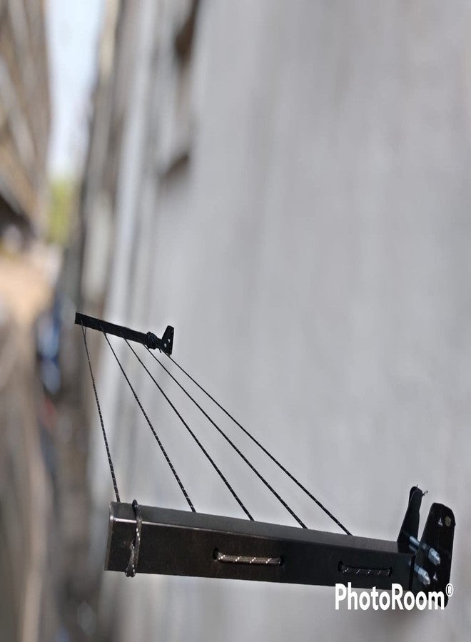 GLITZ® Space Saving Foldable 5 Wire Metal Wall Mount Cloth Drying Stand | Black Color Collapsible Rack with Free Clothesline | Ideal for Indoor & Outdoor Use - Image 4