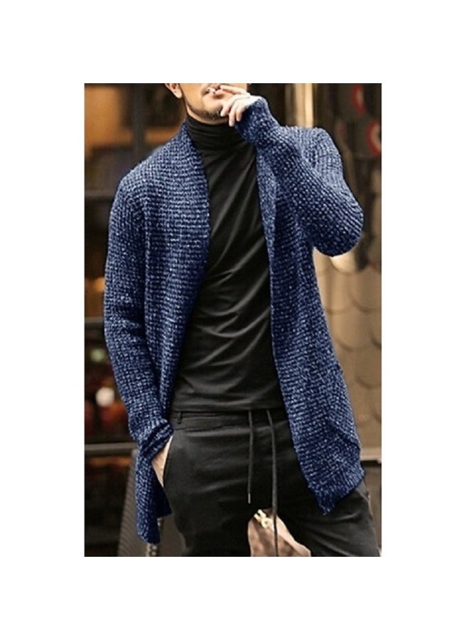NIBEMINENT Mid-Length Cardigan Sweater Coat Mature Men's Personality Design Mixed Color Knitted Pocket Trench Coat - Image 1