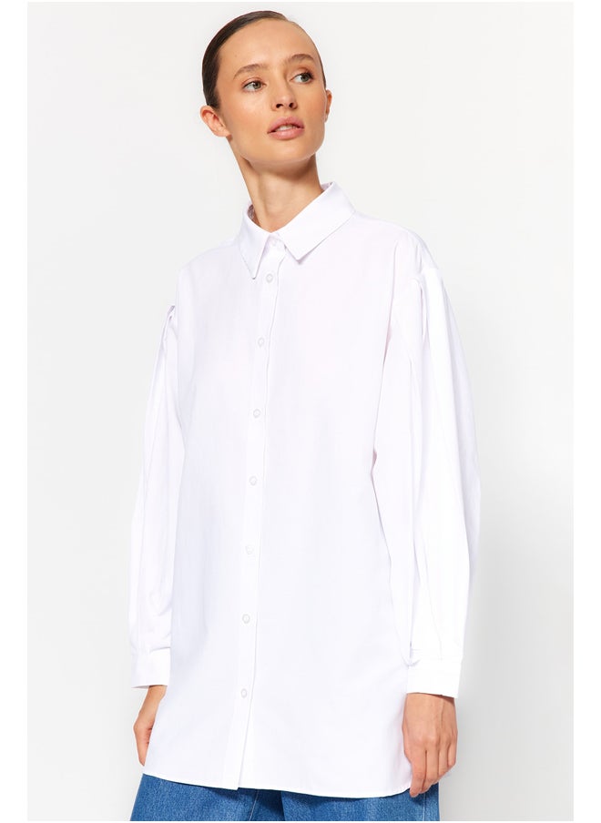 trendyol White Pleat Detailed Woven Shirt TCTAW24TG00023 