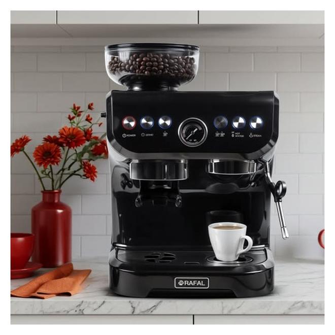 رافال ماكينة قهوة مع مطحنة 250 جرام / مضخة 19 بار / خزان مياه 2 لتر / 1600 وات - Image 1