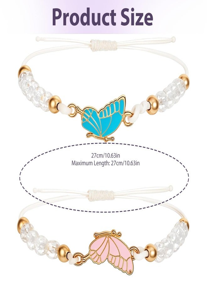 simarro 2pcs Matching Bracelets, Butterfly Friendship Bracelets Adjustable Strand Best Friends Bracelet, Handmade Charm Couples Jewelry Gifts for Women Couples Friend (White) - Image 3