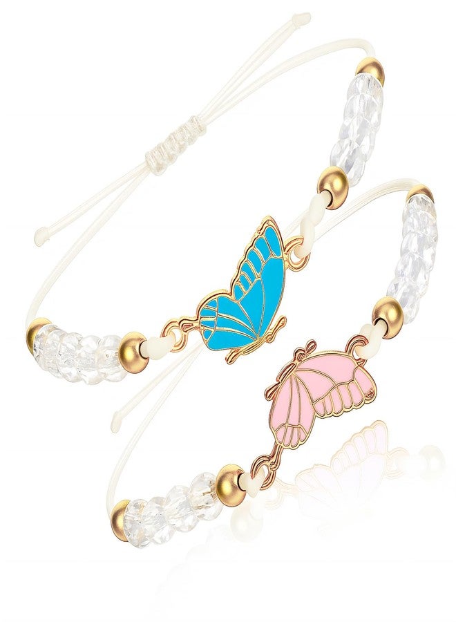 simarro 2pcs Matching Bracelets, Butterfly Friendship Bracelets Adjustable Strand Best Friends Bracelet, Handmade Charm Couples Jewelry Gifts for Women Couples Friend (White) - Image 1