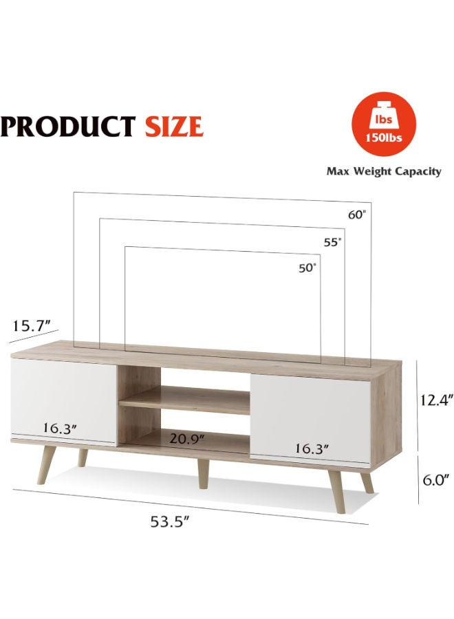 WLIVE Boho TV Stand – Stylish Greige & White Entertainment Center with Storage for 55-60” TVs - Image 2