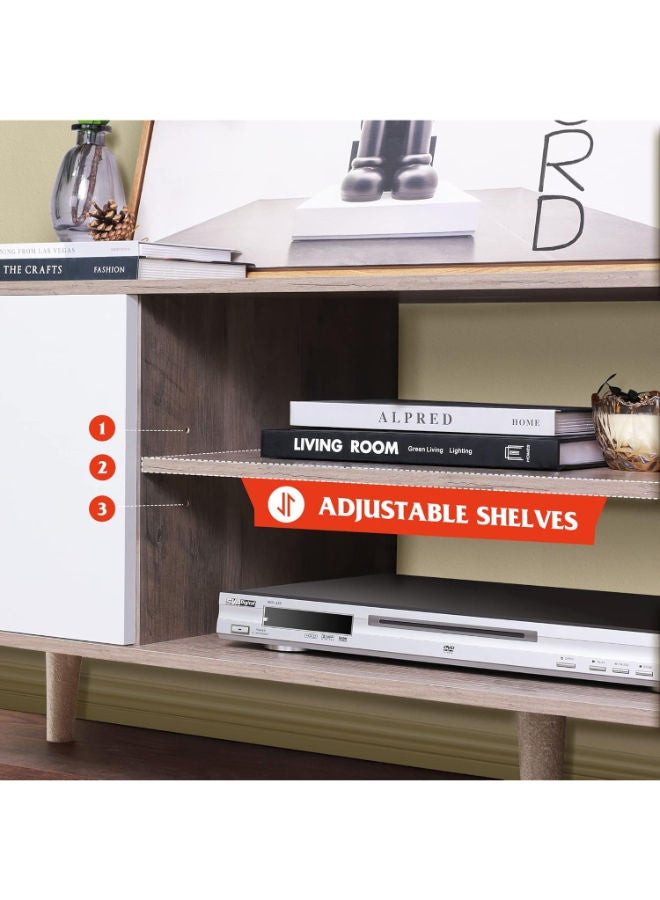 WLIVE Boho TV Stand – Stylish Greige & White Entertainment Center with Storage for 55-60” TVs - Image 3