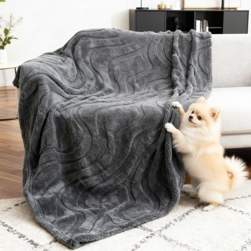 BoxZone Waterproof Dog Blanket for Couch â€“ Double Sided Washable Cat Puppy Blanket, Durable Furniture Protector for Dogs and Cats, Grey L(60Ã—50)" - Image 1
