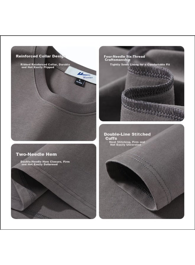 Men's Heavyweight Skin-friendly Round Neck Loose Plus Size Spring Autumn Casual Basic T-shirt Top - Image 3