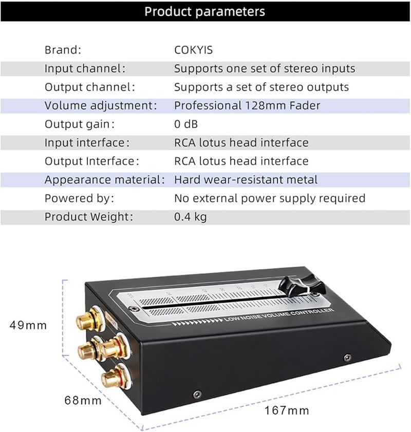 Passive Preamp Volume Controller 128mm Fader Audio Adjuster RCA Interface - Image 4