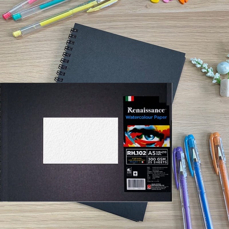 Renaissance Fabrino A 4 Size Drawing Book 300 GSM Thick, Imported from Italy. Hardcover Book Increases Durability The Staple in The Center Allows for 360-degree Opening (2 Sides Rough) - Image 4