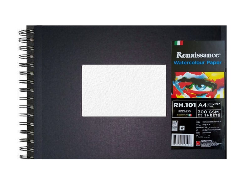 Renaissance Fabrino A 4 Size Drawing Book 300 GSM Thick, Imported from Italy. Hardcover Book Increases Durability The Staple in The Center Allows for 360-degree Opening (2 Sides Rough) - Image 1