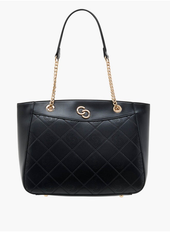 Celeste Women's Perforated Detail Tote Bag with Double Handle and Zip Closure  - Image 1