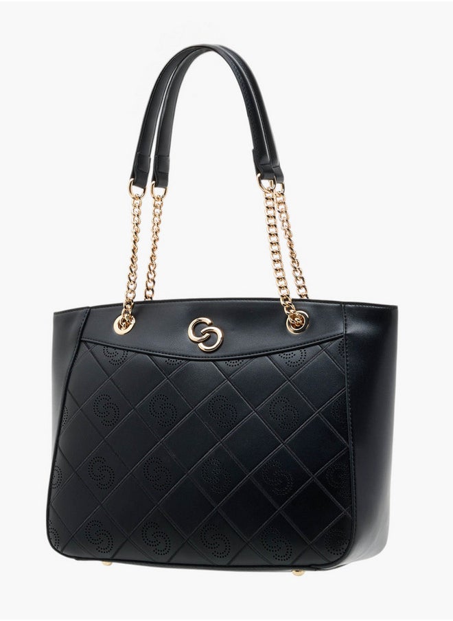 Celeste Women's Perforated Detail Tote Bag with Double Handle and Zip Closure  - Image 2